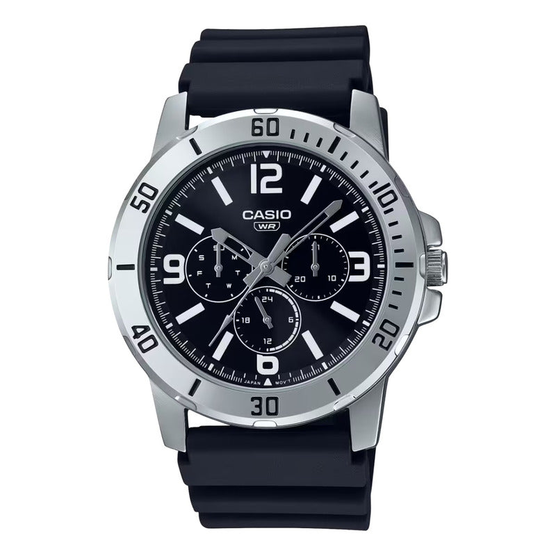 Reloj Hombre Casio Calendario Mtp-vd300-1b Resina Original Negro Plateado