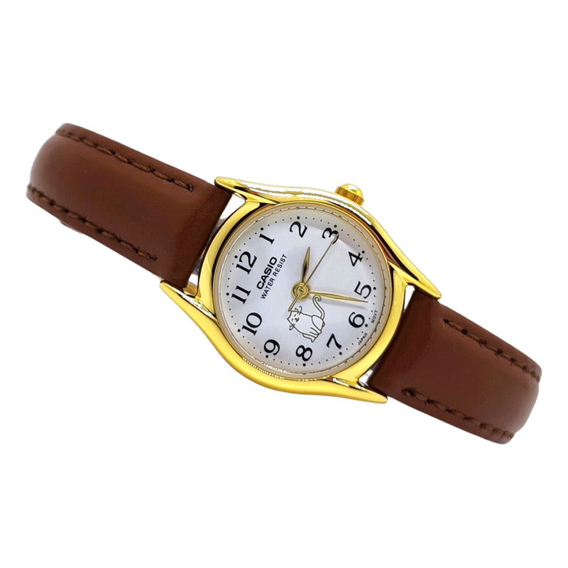 Reloj Casio Ltp-1094q-7b8rd Mujer Correa Piel Marrón Full Dorado Blanco