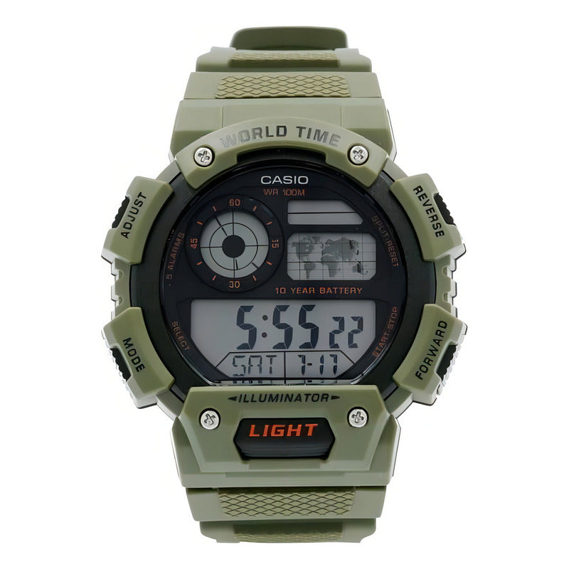 Reloj Casio Hombre Ae-1400wh-1a Digital Mapa Mundi100% Original Color De La Correa Negro