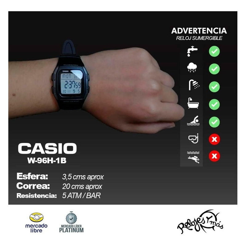 Reloj Casio Hombre W-96h Colores Surtidos/relojesymas Negro 1b