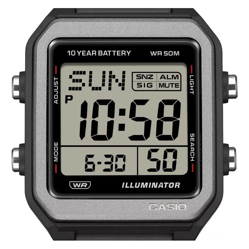 Reloj Digital Casio Con Correa De Caucho W-221h-1avdf Negro Plateado