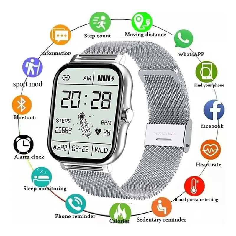 Smart Watch Bluetooth Derwye Plateado Plateado Milanés