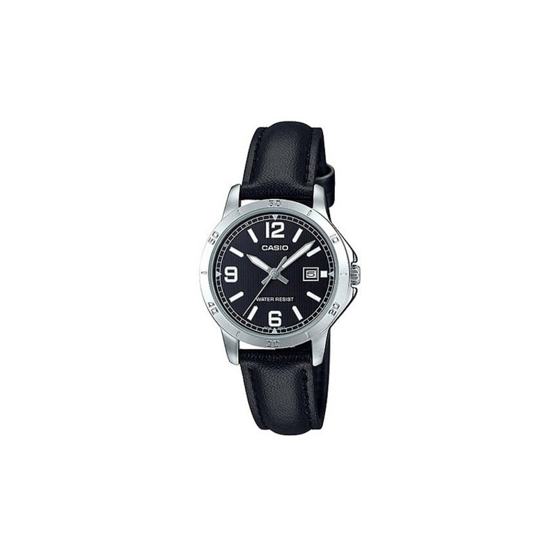 Reloj Casio Ltp-v004l-1budf Cuarzo Mujer Color De La Correa Negro Plata