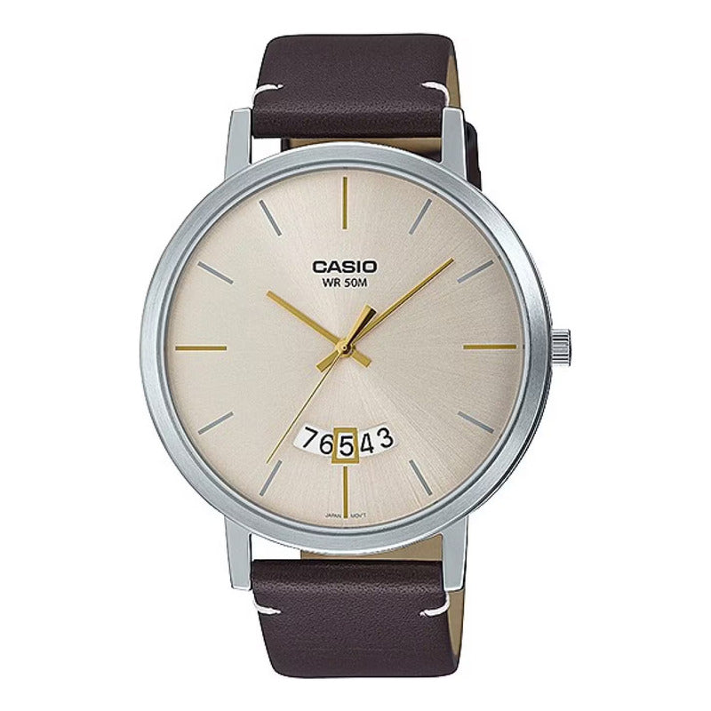 Reloj Casio Para Hombre Calendario Mtp-b100l-9ev Original Marrón Plateado Caqui