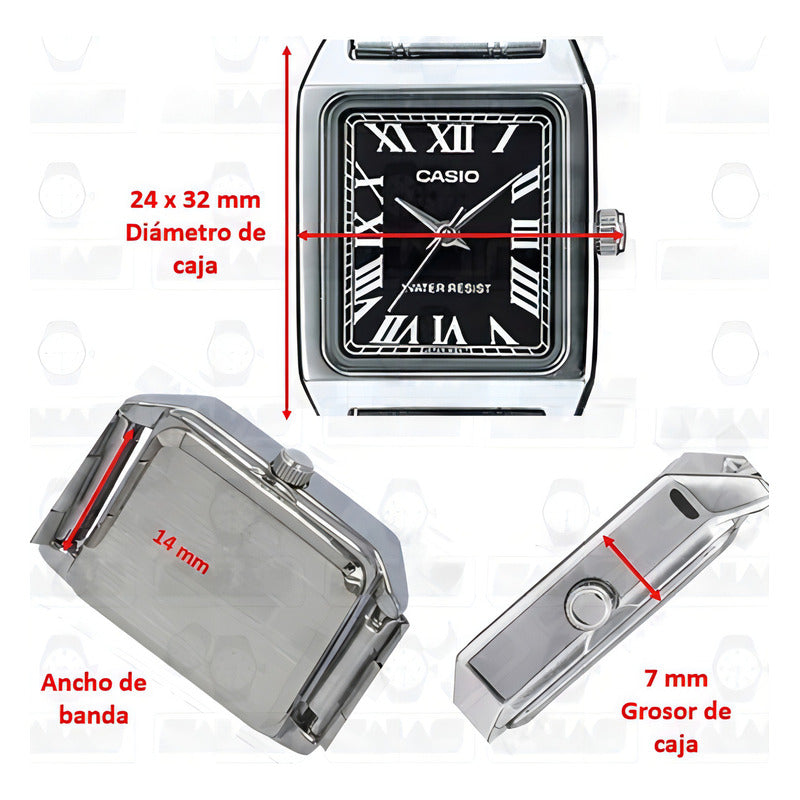 Reloj Casio Ltpv007 Mujer Acero Inoxidable Números Romanos Color Del Fondo Negro Ltp-v007d-1b
