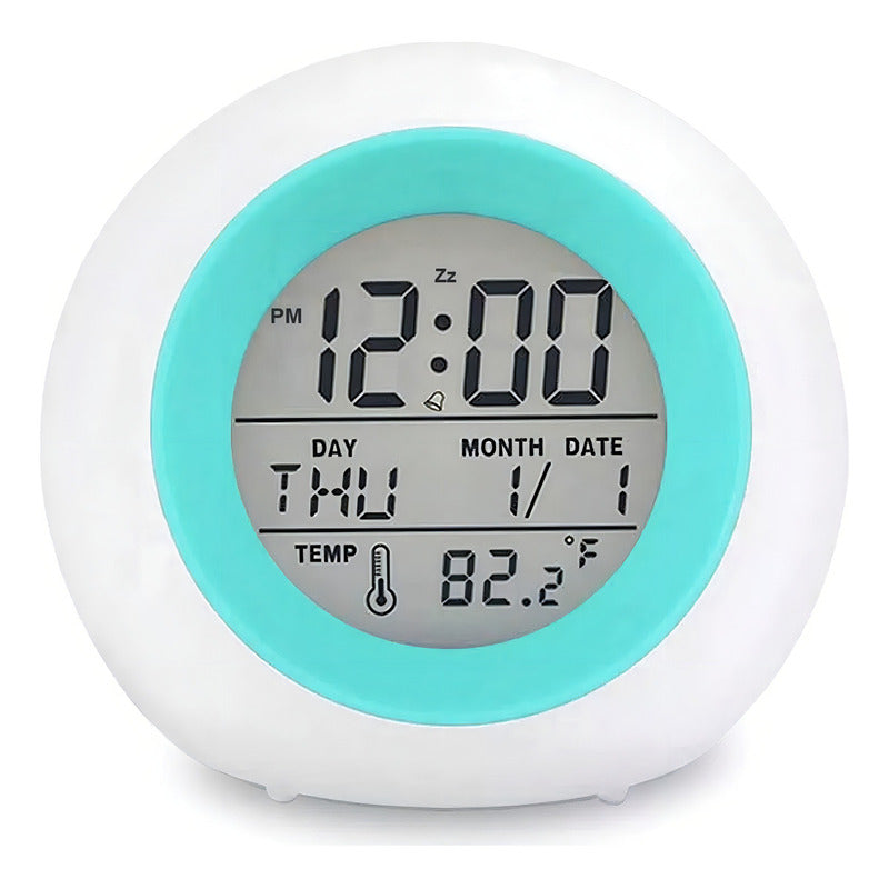 Reloj Despertador Pantalla Redondo Temperatura Alarma Color Blanco