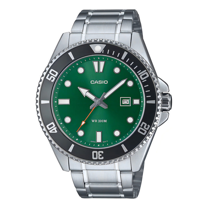 Reloj Casio Para Hombre Mdv-107d-3a2vdf De Acero Inoxidable Con Fondo Verde Plateado