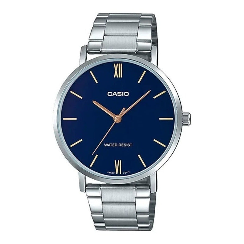 Reloj De Pulsera Casio Dress Mtp-vt01d-2b Relojesymas Plateado Azul