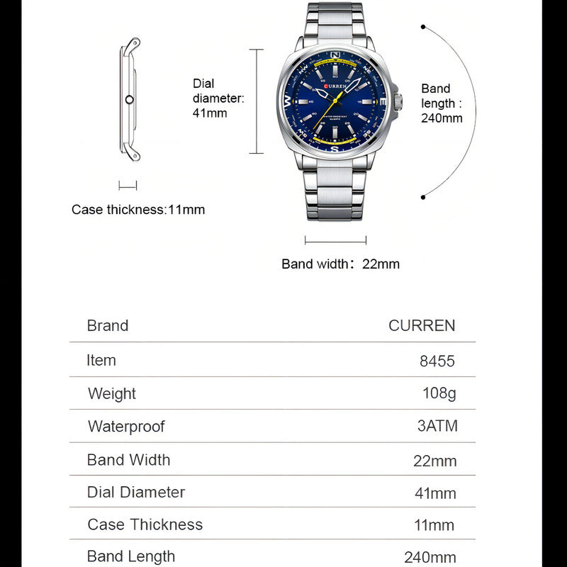 Relojes Cuarzo Inoxidable Curren 8455 Business Fondo Plata Negro Plateado