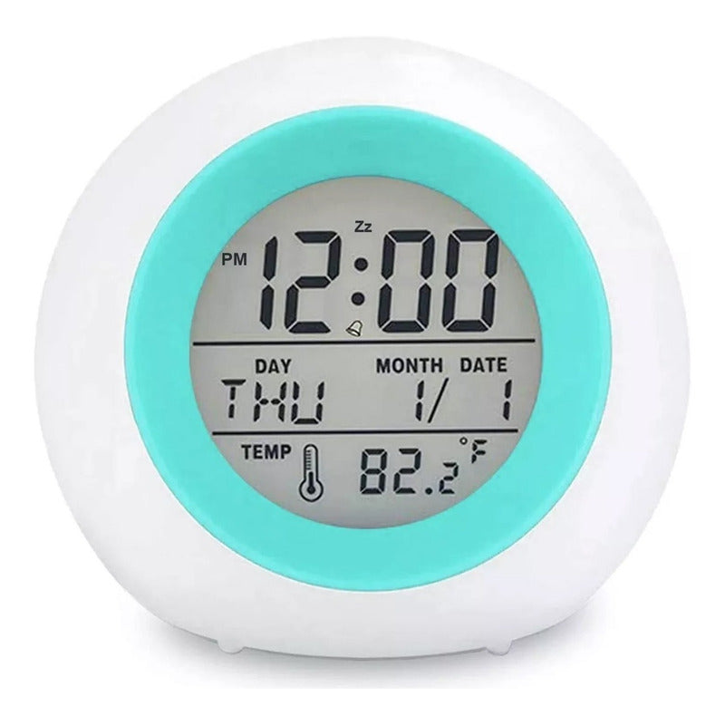 Reloj Despertador Pantalla Redondo Temperatura Alarma  Blanco