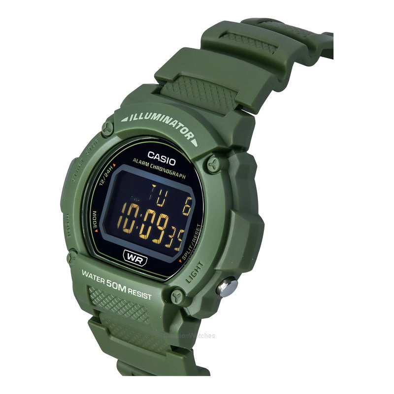 Reloj Pulsera Digital Casio W-219hc-3bvdf Con Correa De Resina Color Verde - Bisel Negro