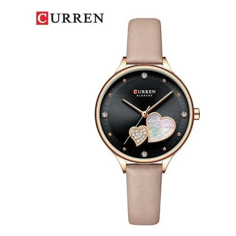 Reloj De Cuarzo De Cuero Curren 9077-3 Pink Dorado