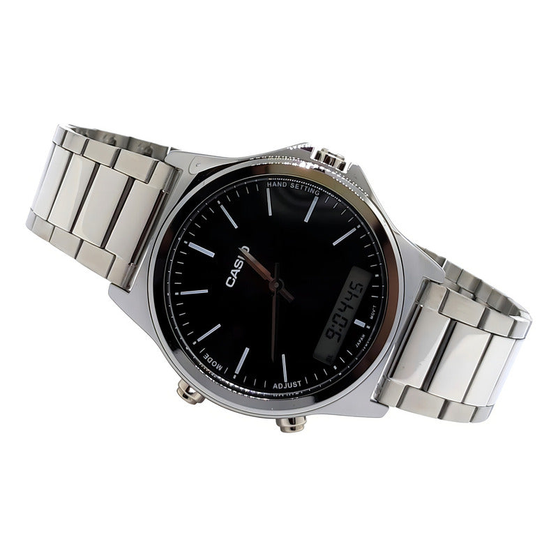 Reloj Casio Mtp-vc01d Para Hombre Con Correa De Acero Y Fondo Negro Plateado