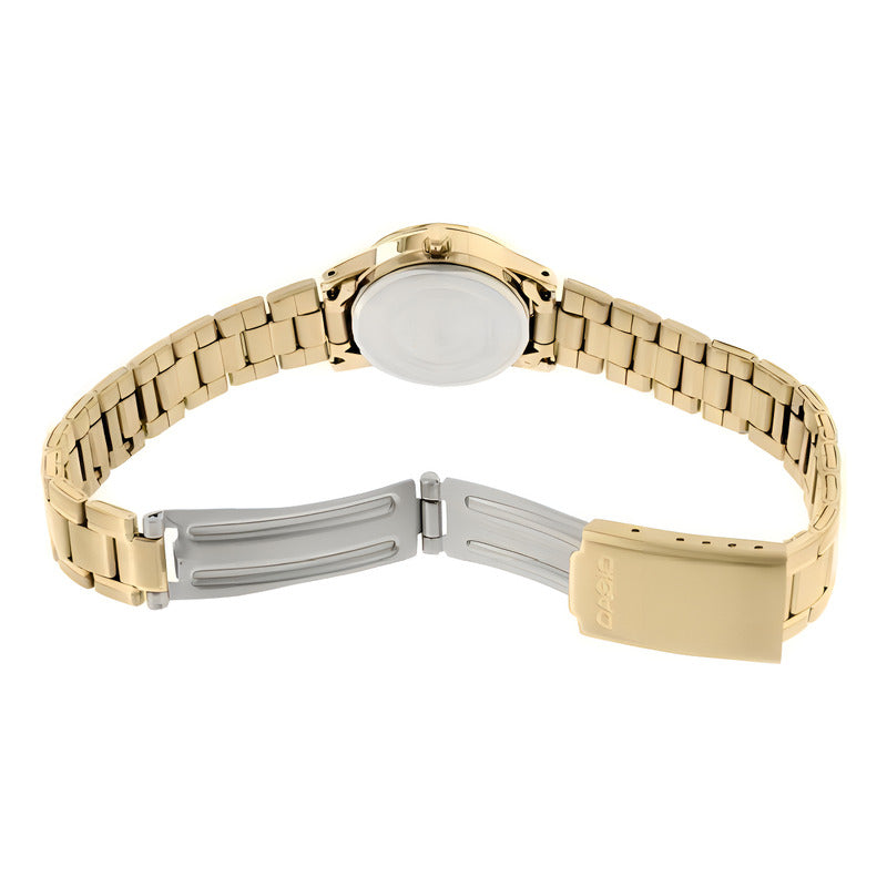Reloj Mujer Casio Ltp-v002g-9audf Color De La Correa Dorado Color Del Bisel Dorado