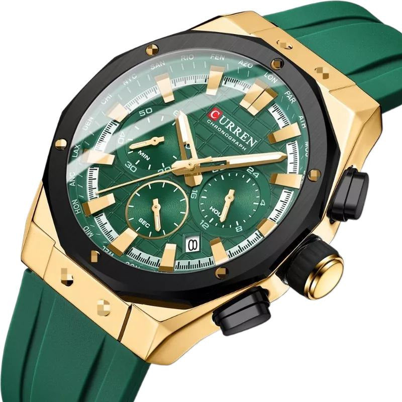 Reloj De Cuarzo Comercial Curren 8464 Calendar Correa Verde Negro