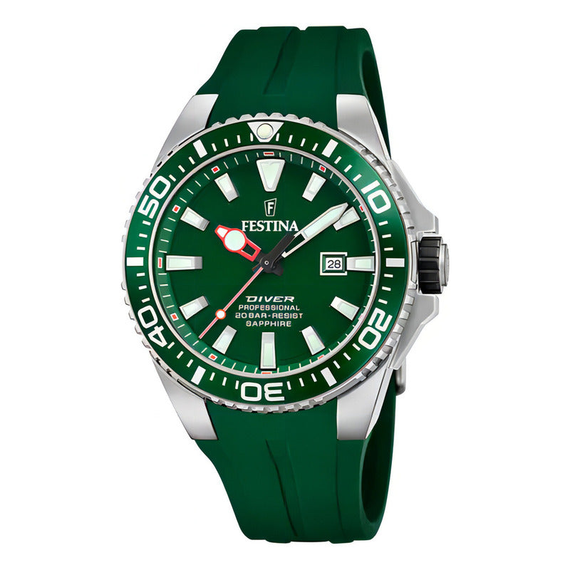 Reloj Festina Hombre The Originals/diver F20664.2 Verde Color Del Bisel Plateado