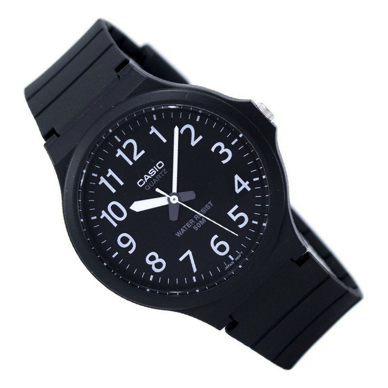 Reloj Pulsera Casio Mw-240-1bv Correa De Resina Color Negro Fondo Gris Oscuro
