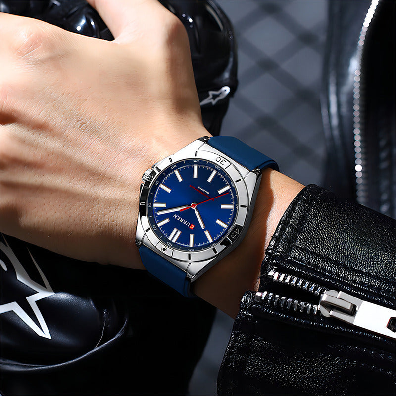 Reloj Pulsera Curren 8449 Con Correa De Silicona Fondo Azul