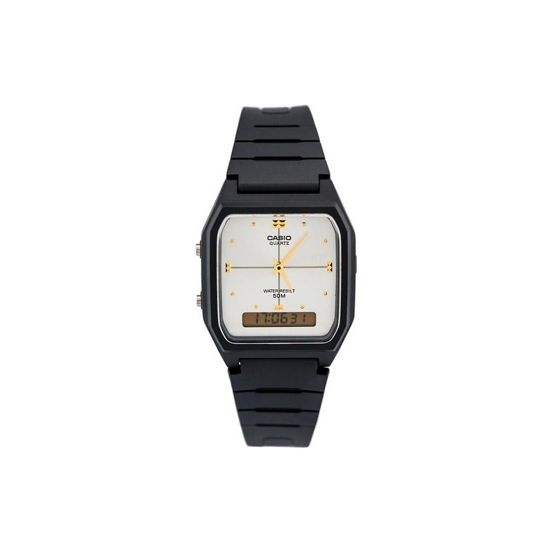 Reloj Casio Aw48 Retro Unisex Resina Digital Y Analogo Full Color De La Correa Negro Color Del Bisel Negro Color Del Fondo Plateado