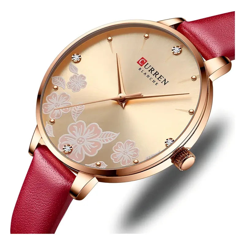 Relojes De Cuarzo Curren Elegant Leather Women 9068 . Correa Rojo