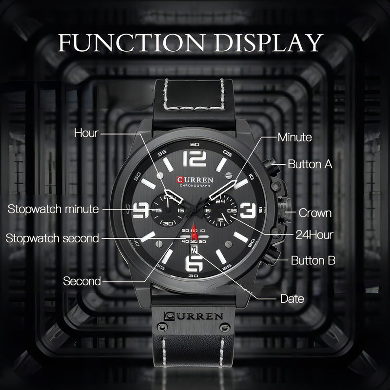Reloj De Cuero De Lujo Curren Para Hombre Chronograph 8314-1 Color Del Bisel Blanco Negro