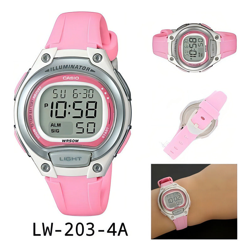 Reloj Casio Digital Lw203-4a Dama Rosa Relojesymas Color De La Correa Lw-203-4a