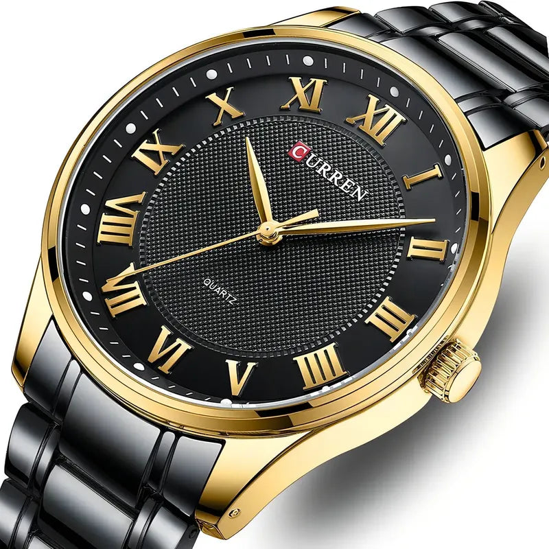 Relojes De Cuarzo Inoxidable Clásicos De Lujo Para Hombre Cu Dorado/negro