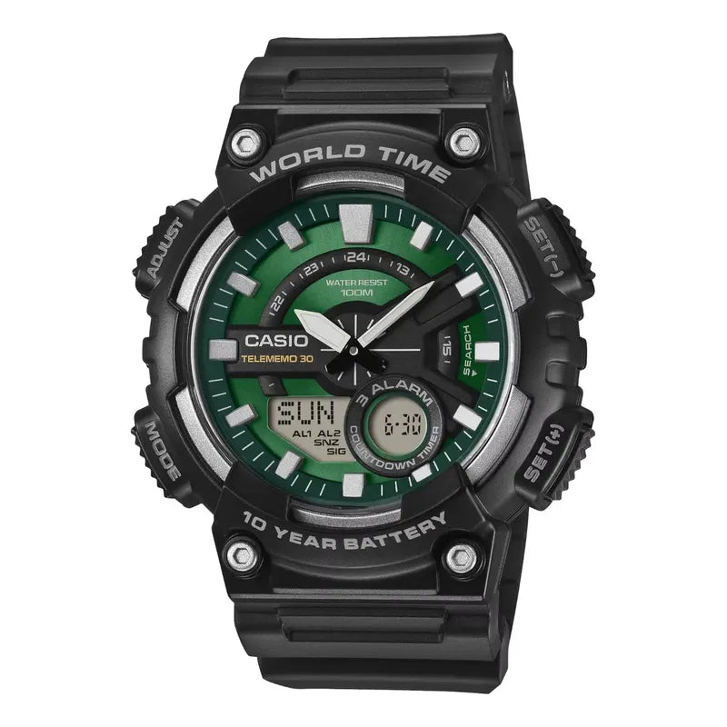 Reloj Casio Aeq-110w-3a2vcf World Time-negro Negro Verde
