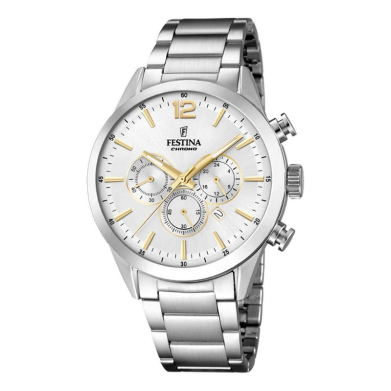 Reloj Para Hombre Festina Timeless Chrono F20343/1 Gris Plateado Blanco