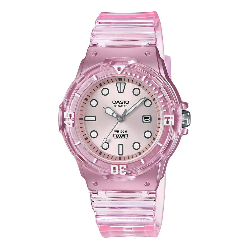 Reloj Casio Análogo Para Dama Retro Lrw-200hs Correa Rosa Bisel Rosa Fondo Rosa