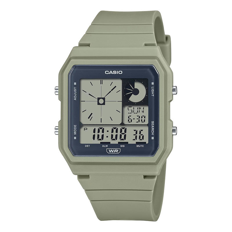 Reloj Casio Digital Lf-20w-3adf Unisex Con Hora Mundial Y Correa De Resina Beige Gris