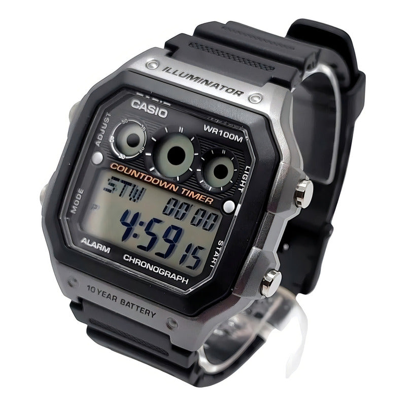 Reloj Pulsera Digital Casio Ae-1300wh-8a Con Correa De Resina Color Negro - Bisel Gris/negro