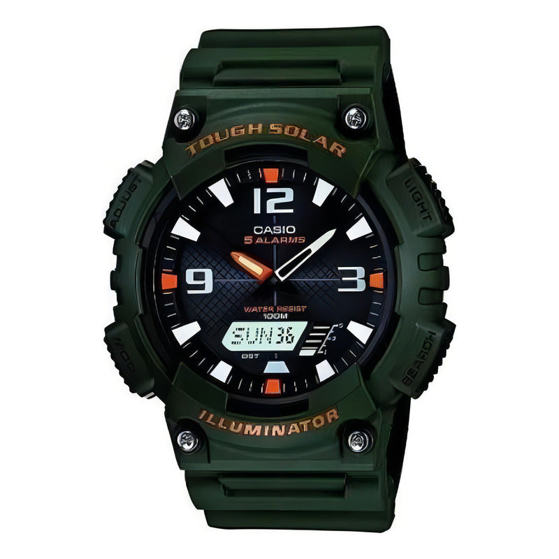 Reloj Casio Aq-s810w-3a Para Caballero Verde-naranja Negro
