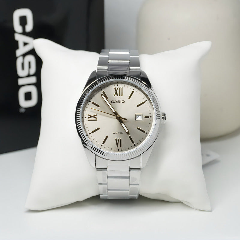 Reloj Casio Mtp-1302dd-9avdf De Acero Inoxidable Para Hombre Con Fondo Rosa Plateado