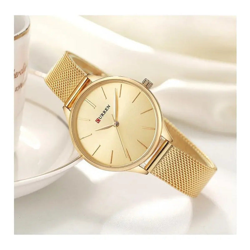 Reloj Pulsera Curren 9024-5 Mujer Golden Dorado Blanco