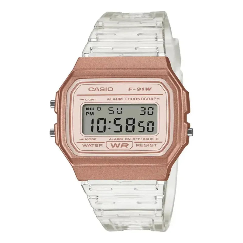 Reloj Casio F-91ws-7a3df Cuarzo Mujer Oro Rosa Transparente