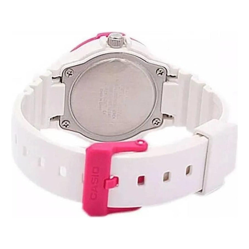 Reloj Casio Analógico Para Mujer Lrw-200h-4bv Blanco Con Detalles Fucsia