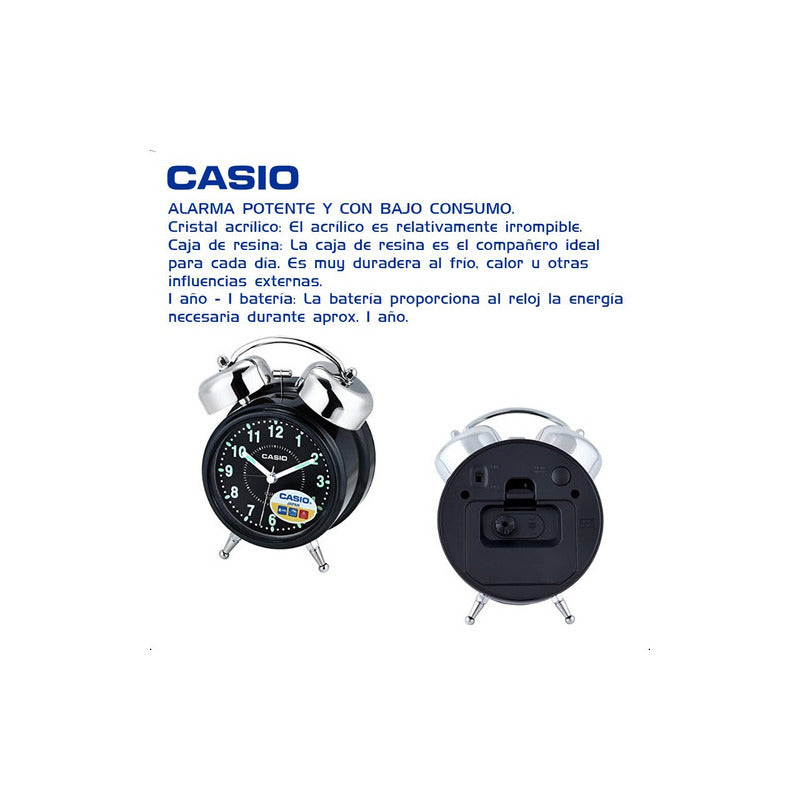 Reloj Despertador Casio Tq-362-1adf Campanas Color Negro