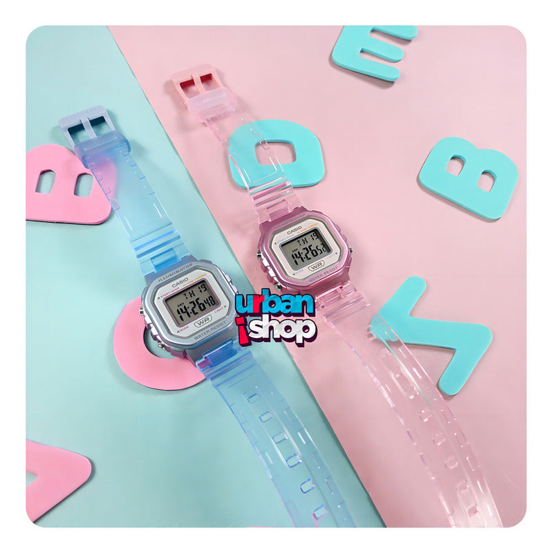 Pre-compra Reloj Casio Core Pop La-20whs-4a Relojesymas Color Del Bisel Rosa Rosa Claro Gris Claro