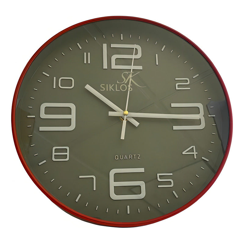 Reloj De Pared Análogo Silencioso Diseño Vintage Siklos 25 Cm Rojo Gris Oscuro