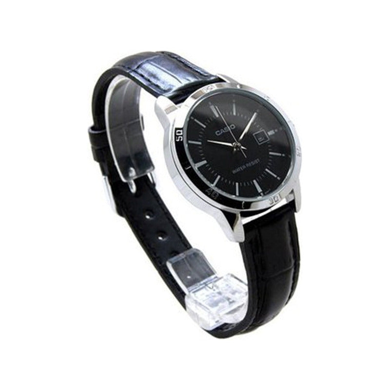 Reloj Casio Dama Ltp V004l 1b Piel Fechador Relojesymas Negro Plata Negro Ltp-v004l-1a
