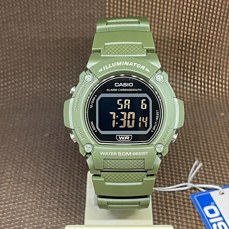 Reloj Pulsera Digital Casio W-219hc-3bvdf Con Correa De Resina Color Verde - Bisel Negro