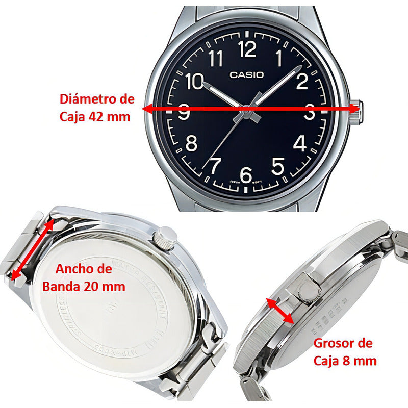 Reloj Casio Mtp-v005d-1b4 Hombre Acero Plata Full Color De La Correa