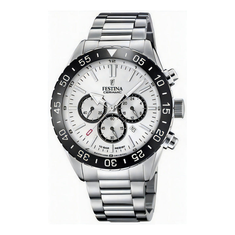 Reloj Festina F20575.1 Hombre Ceramic Chrono Acero 100 Mts Color De La Malla Plateado Color Del Bisel Negro Color Del Fondo Plateado