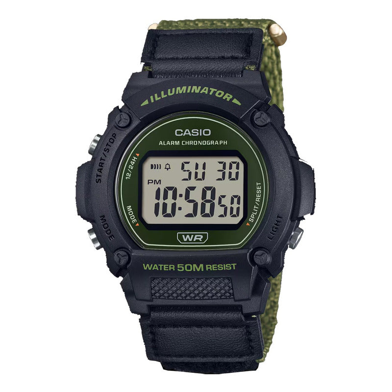 Reloj Casio W-219hb-3av Correa Xl Velcro Original Verde Oscuro Negro