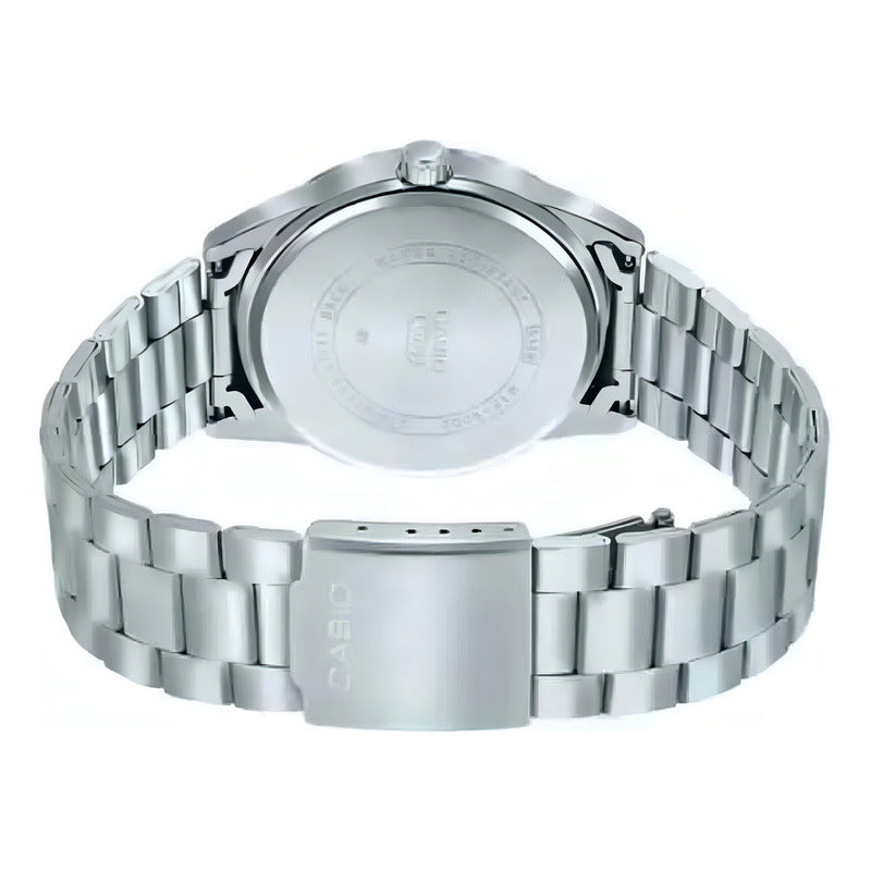 Reloj Pulsera Casio Mtp-vd02d-1eudf Con Correa De Acero Inoxidable Color Plata - Fondo Negro