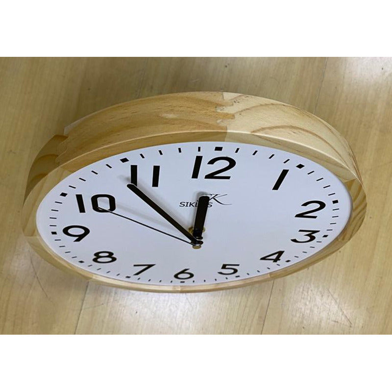 Reloj Pared Madera Siklos 25cm Silencioso Sin Vidrio  Marrón Claro Blanco