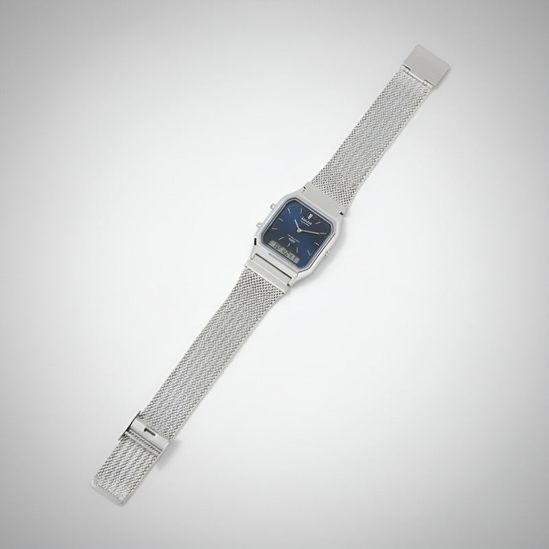 Reloj Casio Aq-230em-7acf Analógico Digital De Acero Inoxidable Con Fondo Azul Plateado