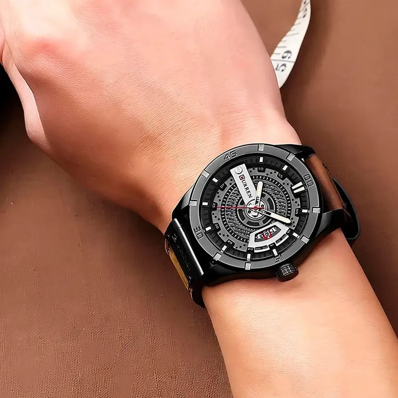Reloj Para Hombre Curren 8301 Con Correa De Cuero Correa Marrón Bisel Marrón Fondo Marrón