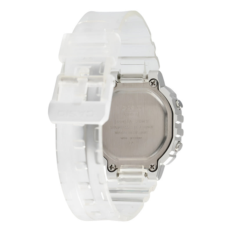 Reloj Casio Juvenil Dama La-20whs-7a Color De La Malla Transparente Plateado Blanco